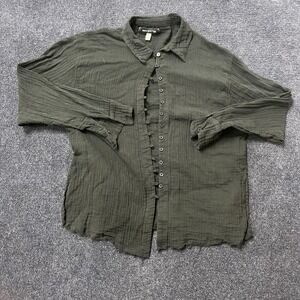 Urban Outfitters Shirt Womens Medium Green Gauze Button Front Crinkle Top Casual